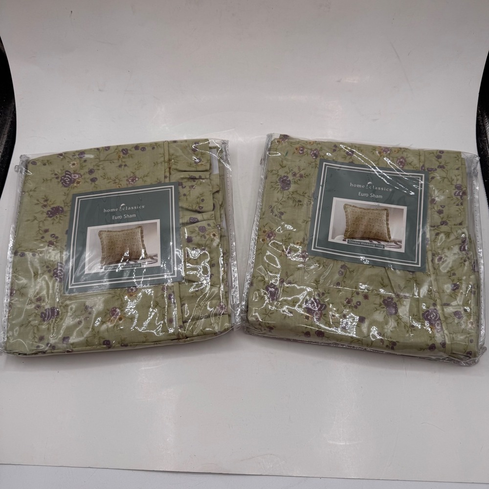Home Classics Euro Sham Set of 2 Green Purple Floral Double Wedding Ring 26x26